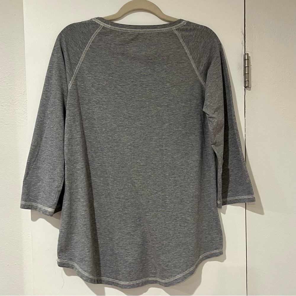 Faded Glory Gray Heathered 3/4 Sleeve Raglan Top Exposed Stitching Size L - Picture 2 of 3